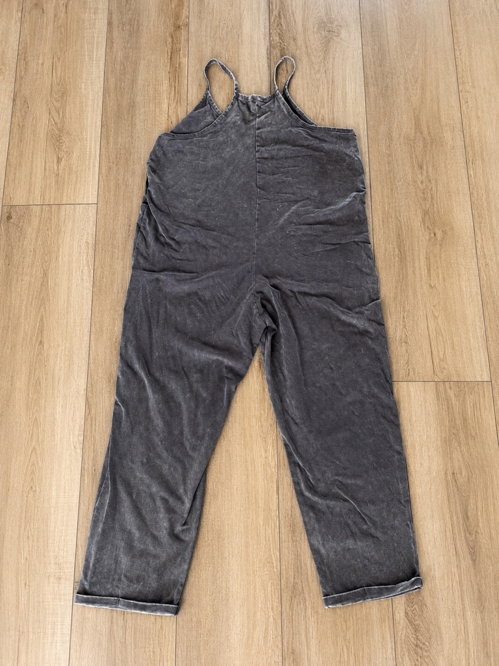 Zenana Mineral Wash Spaghetti Strap Jumpsuit Overall Romper Size L/XL Brown Acid - Picture 3 of 8